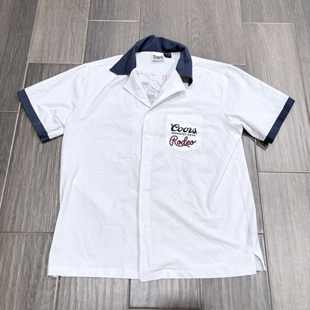 Coors Banquet Beer Rodeo Western Button Up Shirt White Men's Large L